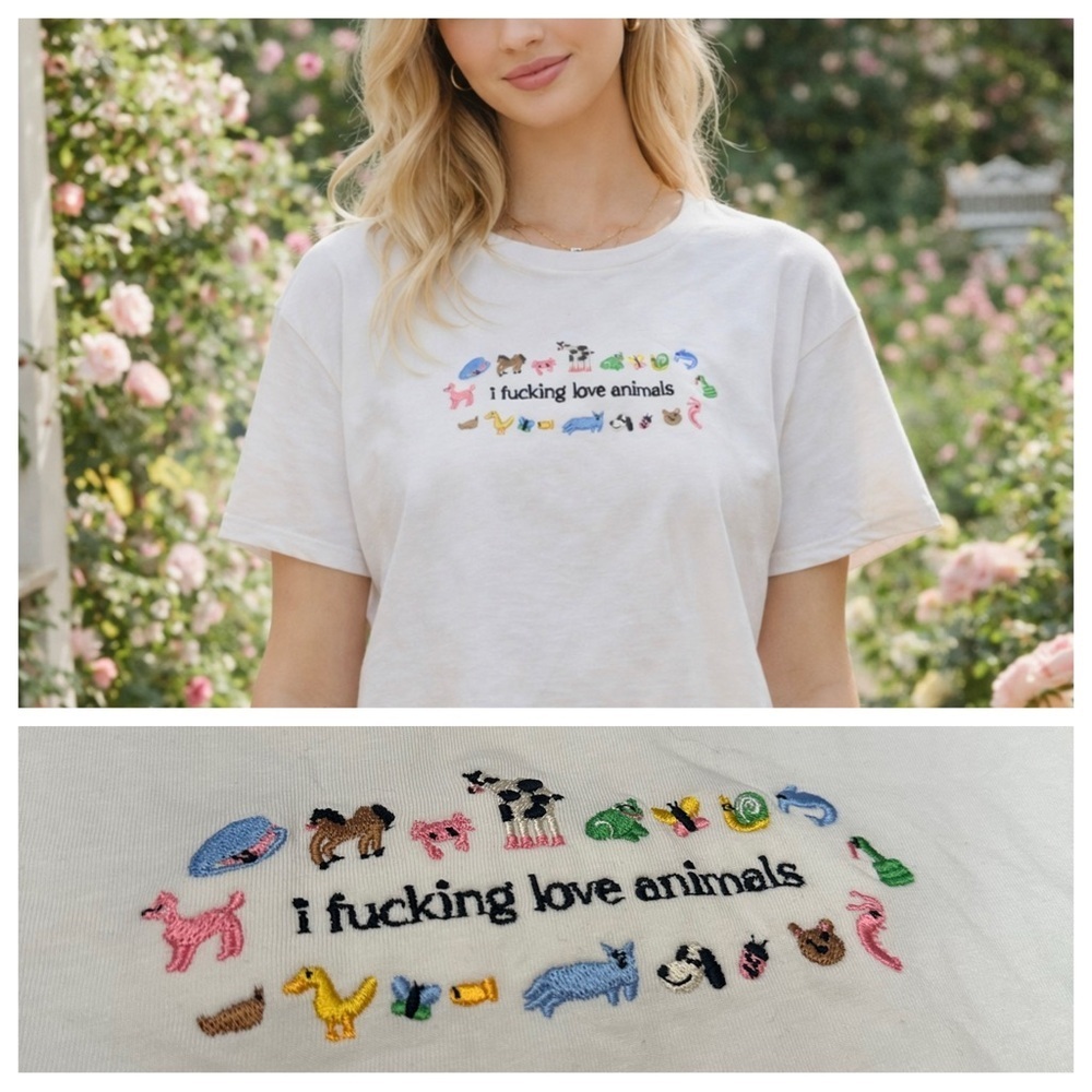 “I f-ing love animals” embroidered tee 51437